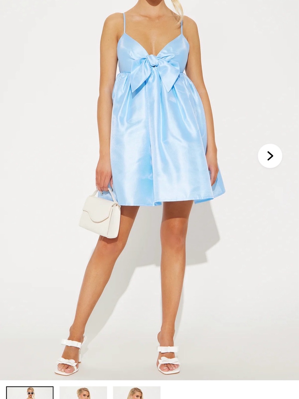 Fashion Nova Light Blue Satin Bow-Front Mini Dress
